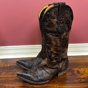Old Gringo brown leather pointed toe cowgirl boots size 7B pull on handmade